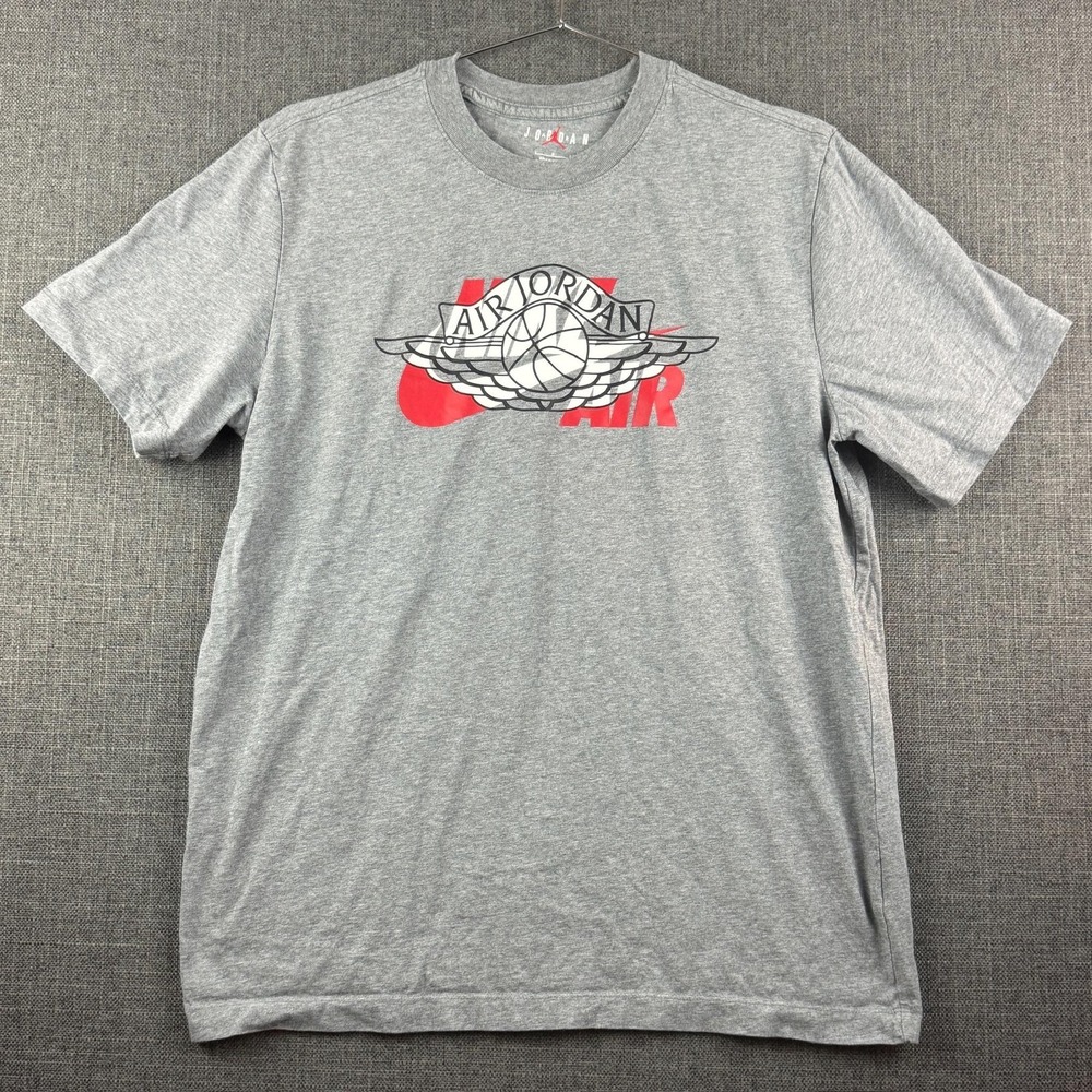 Air Jordan Shirt Mens Large Gray Nike Air Basketball Wings Logo Tee‎ NBA